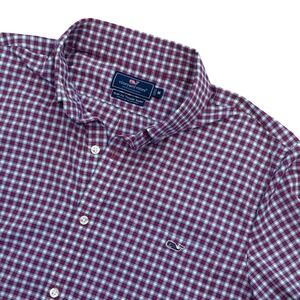 Vineyard Vines Performance Slim Fit Tucker Shirt Red White Blue Plaid Check Sz M